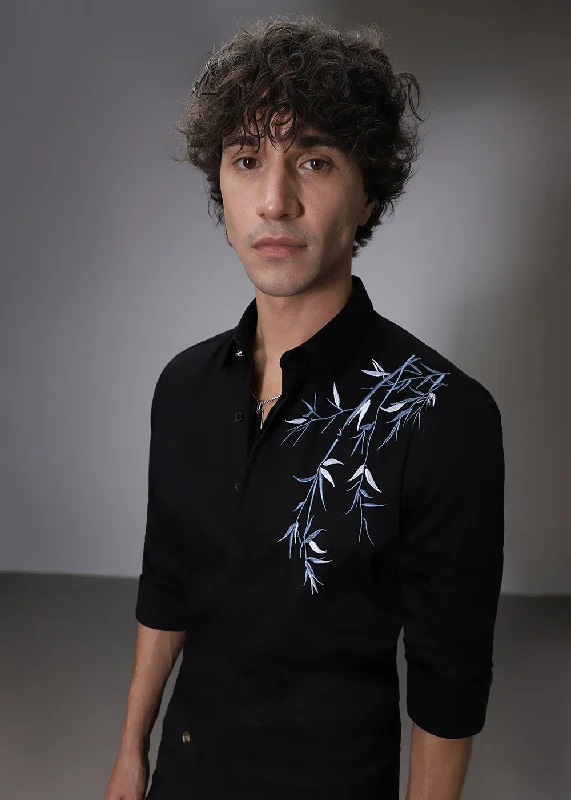 Men's Oxford Shirts for a Preppy StyleBamboo Embroidery Black Designer Shirt