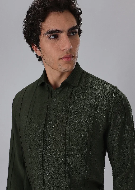 Men's Designer Dress Shirts for High-End FashionPintucked Green Shirt