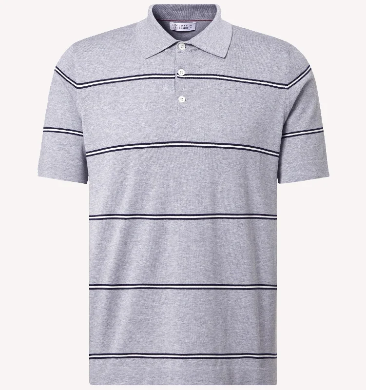 Casual Men's T-ShirtsBrunello Cucinelli Stripe Polo in Grey Navy