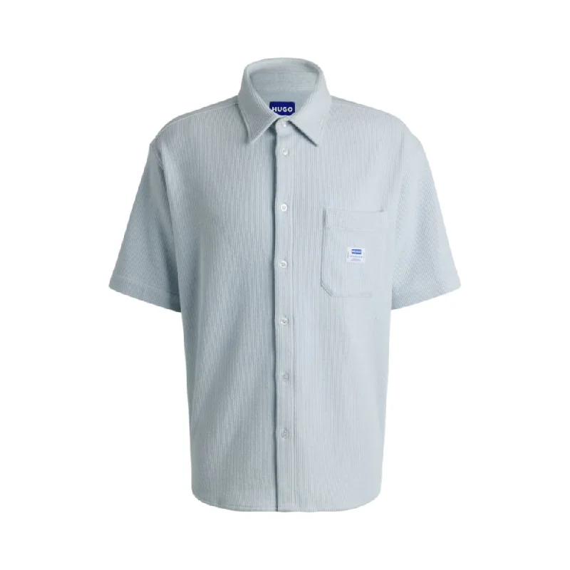 Men's Patterned Dress Casual Shirts for Smart-Casual EventsShort-sleeved shirt in waffle-structured cotton Men's Patterned Dress Casual Shirts for Smart-Casual EventsShort-sleeved shirt in waffle-structured cotton