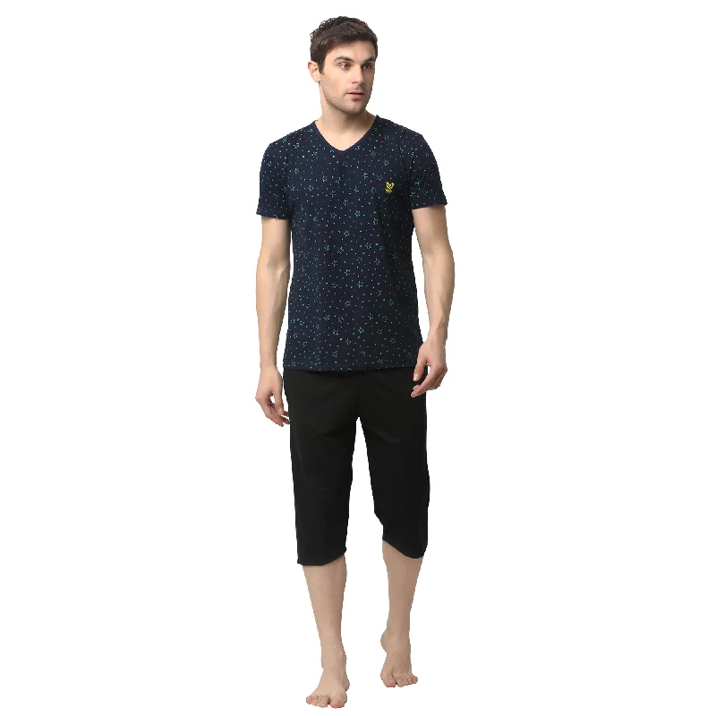 Mack Jonney Dark Blue Black Night Suit For Men's