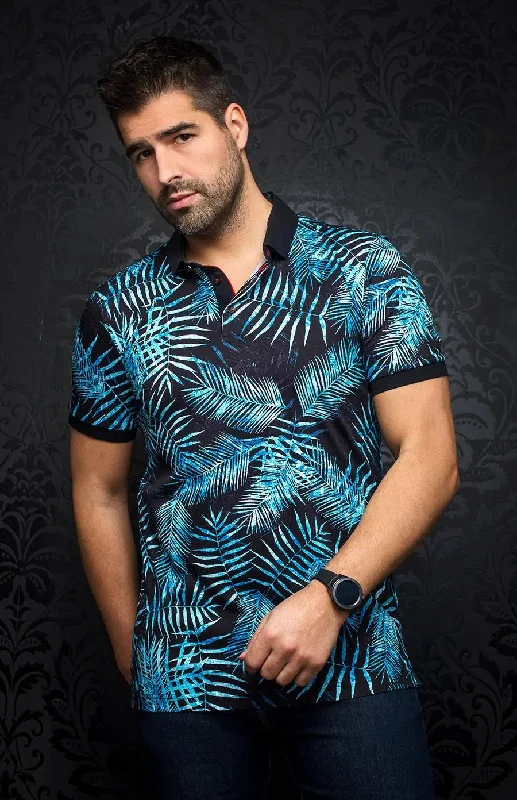 Men's Shirts with Scoop NecksAU NOIR | Polo | Hilo Black Turquoise