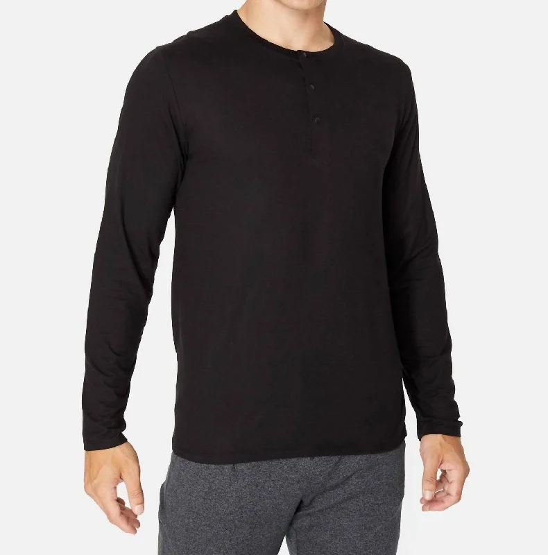 Men's Shirts with Embroidered DesignsCore Henley Tee In Black