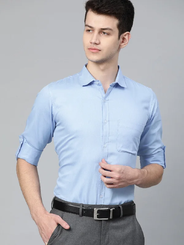 Versatile Men's Short-Sleeve ShirtsMen Blue Smart Slim Fit Solid Formal Shirt