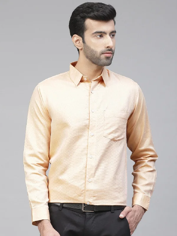 Men's Patterned Dress Casual Shirts for Smart-Casual EventsMen Yellow Smart Slim Fit Chevron Patterned Formal Shirt