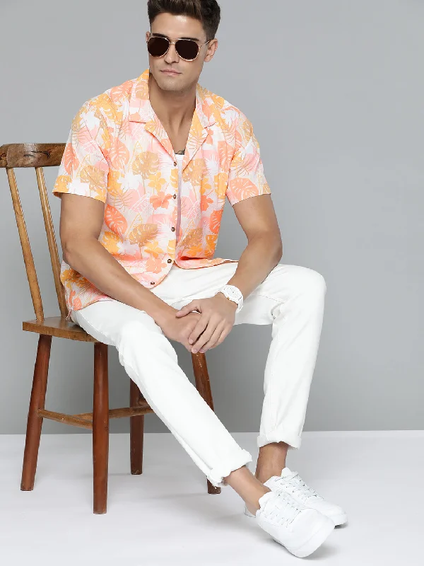 Men's Performance Shirts for Active LifestylesDENNISON Men White Smart Slim Fit Floral Printed Casual Shirt