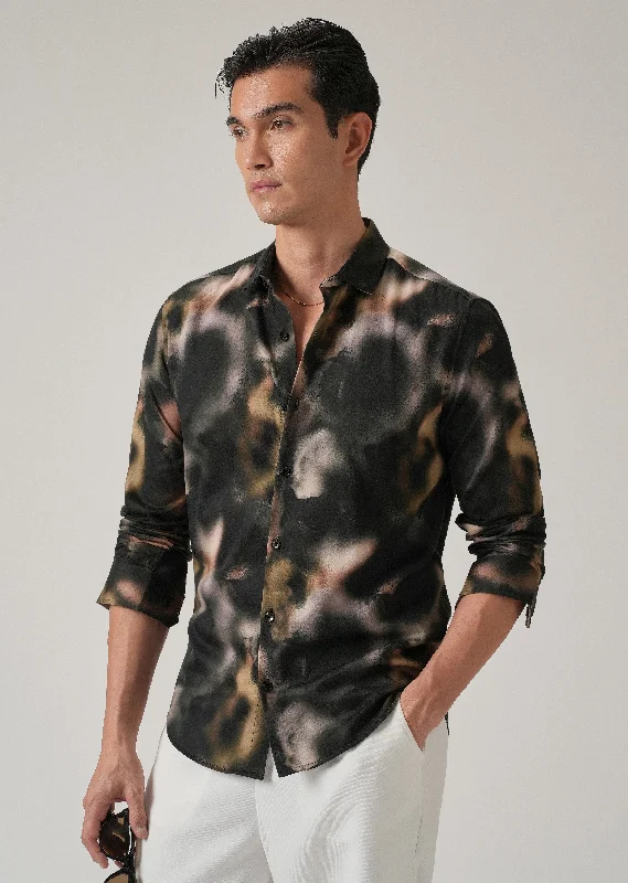 Men's Polo Shirts for Sports and Casual WearBlack Wash Abstract Print Shirt