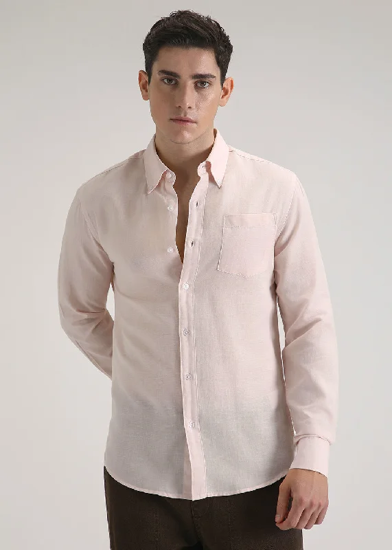 Men's Collared Shirts for Formal OccasionsSoft Pink Cotton Linen Shirt