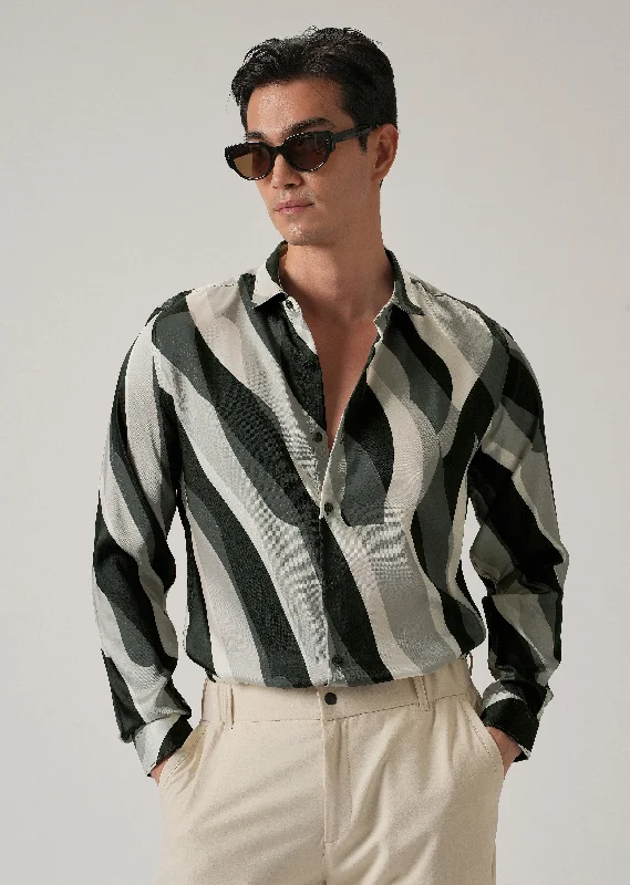 Men's Thermal Shirts for Winter WarmthOlive Wave Print Shirt