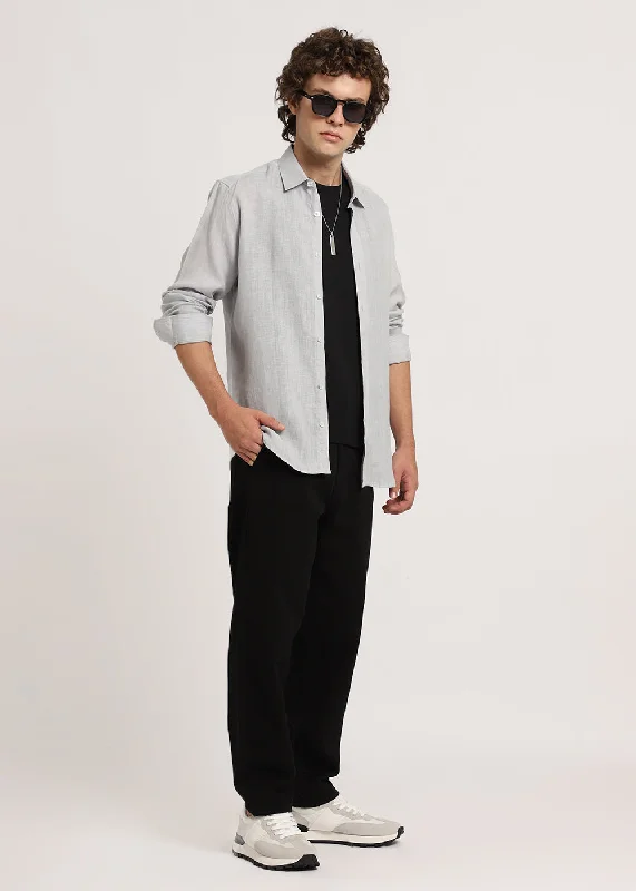 Men's Short-Sleeve Shirts for Warm WeatherAsh Grey Pure Linen Shirt