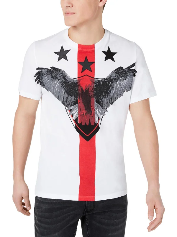 Men's Shirts with Contrast StitchingRed Eagle Mens Cotton Crew Neck Graphic T-Shirt