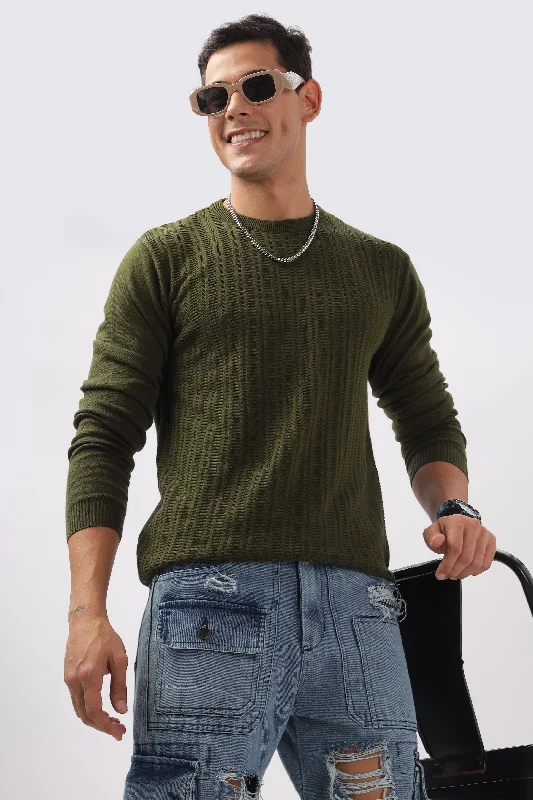 Men's Shirts with Antimicrobial TreatmentStripes Knitted Green Full-Sleeve T-Shirt
