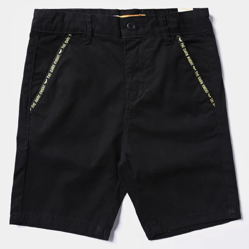 Men's Pants with Button-CuffsBoys Cotton Twill Short Detail-BLACK