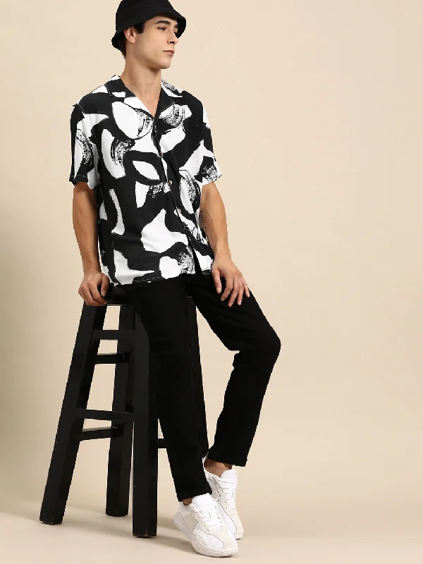 Men's Versatile Dress Shirts for Multiple OccasionsDENNISON Men Smart Opaque Abstract Printed Cuban Collar Casual Shirt