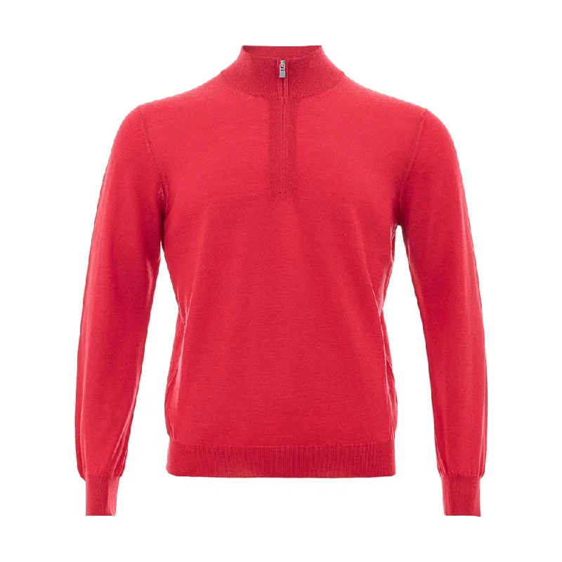 Men's Shirts with Cowl NecksGran Sasso Elegant Crimson Wool T-Shirt for Men's Men