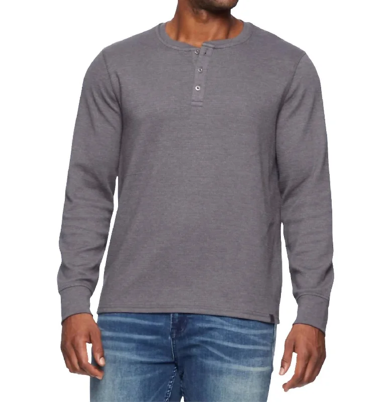 Men's Shirts with Spread CollarsChatsworth Waffle Henley Tee In Charcoal