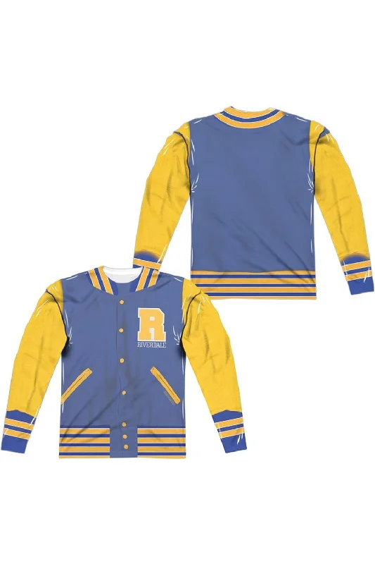 Men's Shirts with Hidden PocketsRiverdale Varsity Jacket (Front/Back Print) Long Sleeve Adult Poly Crew Tee / T-Shirt Men's Shirts with Hidden PocketsRiverdale Varsity Jacket (Front/Back Print) Long Sleeve Adult Poly Crew Tee / T-Shirt