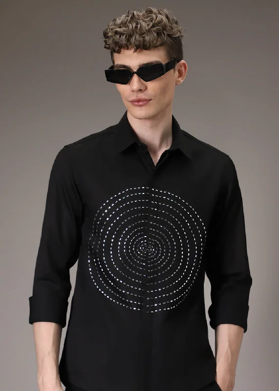 Men's Hawaiian Shirts for a Tropical VibeStud Circle Eleganza Black Shirt