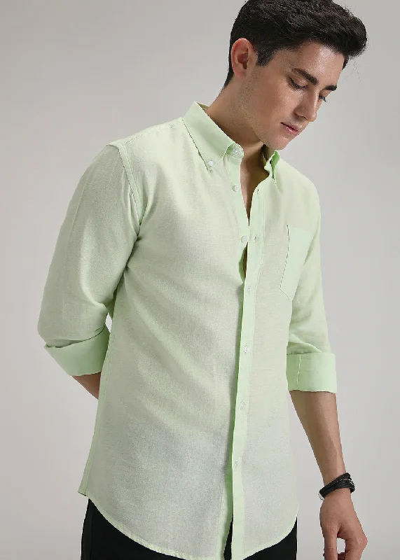 Men's Striped Long-Sleeve Shirts for a Maritime FeelMint Pastel Green Cotton Linen Shirt