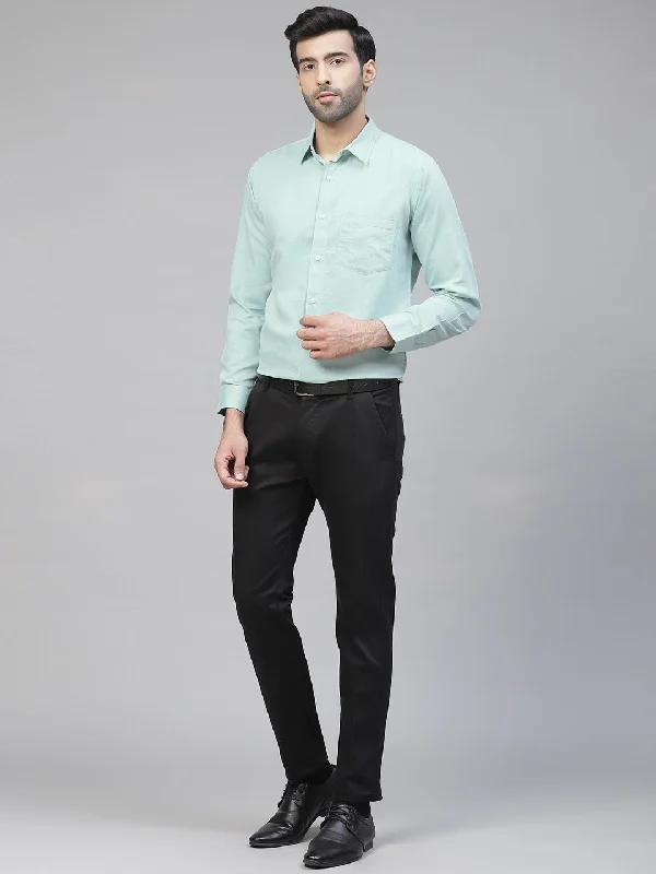 Men's Bold-Color Shirts for a Statement PieceMen Sea Green  White Smart Slim Fit Self Design Formal Shirt