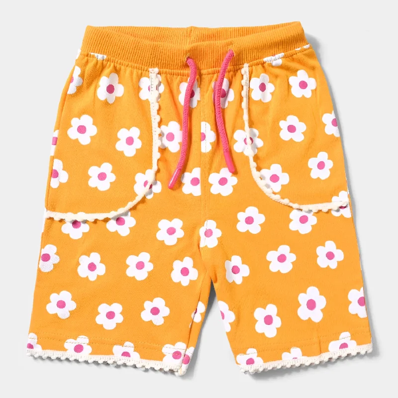 Men's Zippered Pants for SecurityGirls Cotton Terry Short White & Pink Flowers-Citrus