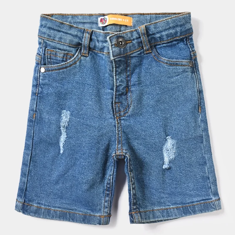 Men's Pants with Logo EmbossmentsBoys Denim Stretch Short Grinding-LT.Blue