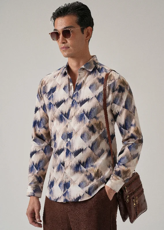 Men's Patterned Dress Casual Shirts for Smart-Casual EventsBrown Geometric Print Shirt