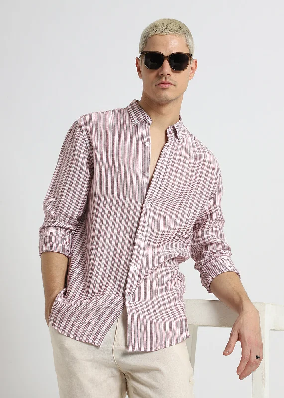 Lightweight Men's Poplin ShirtsBrown Stripe Pure Irish Linen Shirt