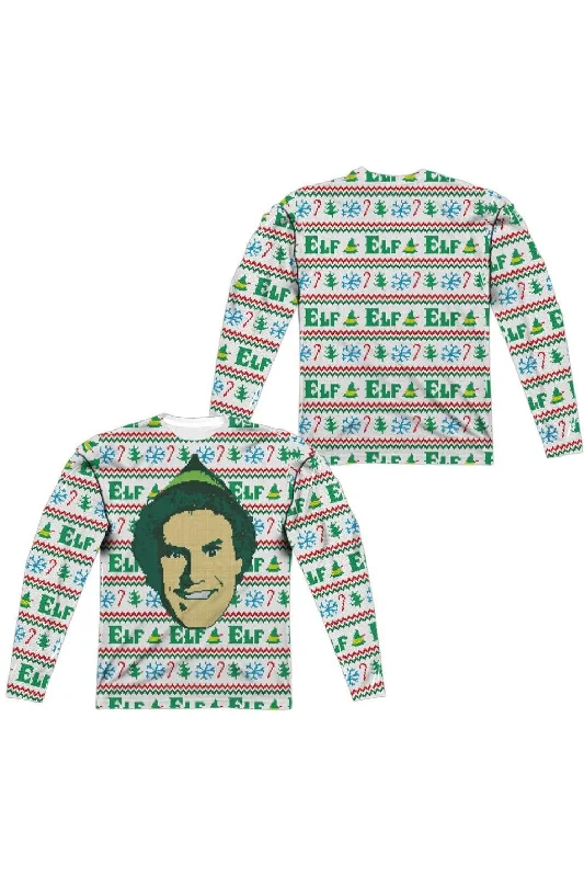 Men's Shirts with Belt AttachmentsElf Elf Sweater (Front/Back Print) Long Sleeve Adult Poly Crew Tee / T-Shirt Men's Shirts with Belt AttachmentsElf Elf Sweater (Front/Back Print) Long Sleeve Adult Poly Crew Tee / T-Shirt