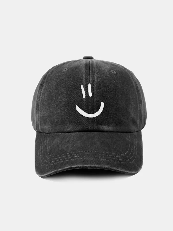 Wide-Brimmed Sun HatsSmiley Face Pattern Classic Retro Washed Distressed Cotton Baseball Cap