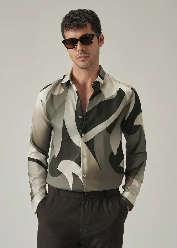 Men's Neutral-Tone Shirts for Versatile StylingMonochrome Geometric Print Shirt