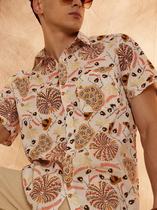 Classic Men's Dress ShirtsMen's Block Printed Lightweight Thin Cotton Shirt