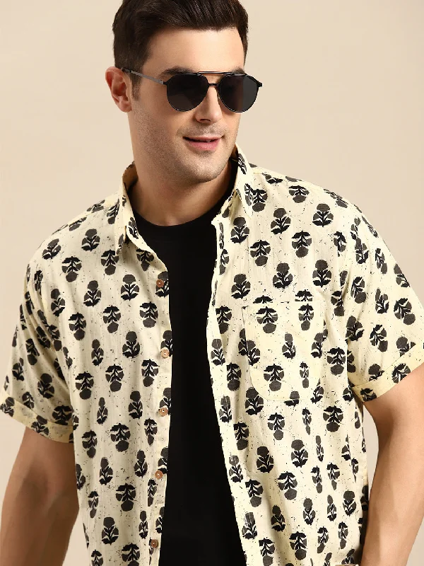 Men's Iron-Free Shirts for Wrinkle-Resistant WearDENNISON Men Yellow Block Printed Shirt
