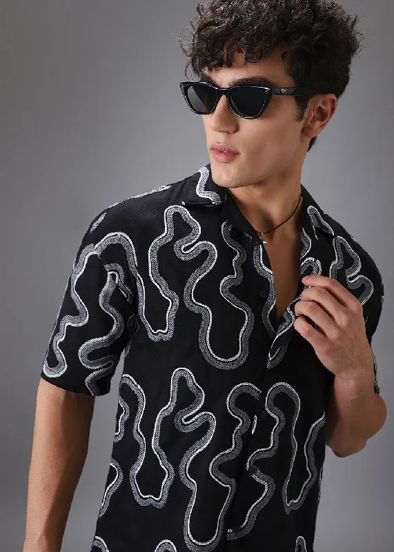 Men's Designer Shirts for a Statement PieceNoir Black Embroidered Shirt