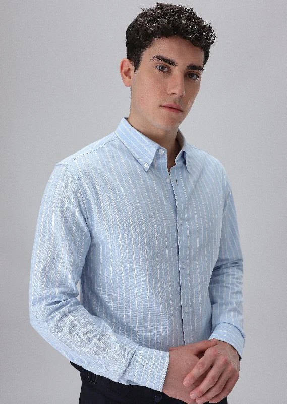 Men's Vintage T-Shirts for a Retro VibePastel Blue Cotton Stripe Shirt