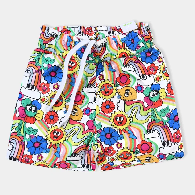 Men's Patterned Pants with Geometric DesignsInfant Girls Viscose Short Flowers-Printed