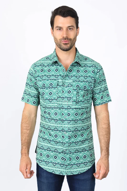 Men's Shirts with TiesMens Performance Classic Fit Western Short Sleeve Aztec Print Sage Shirt Men's Shirts with TiesMens Performance Classic Fit Western Short Sleeve Aztec Print Sage Shirt