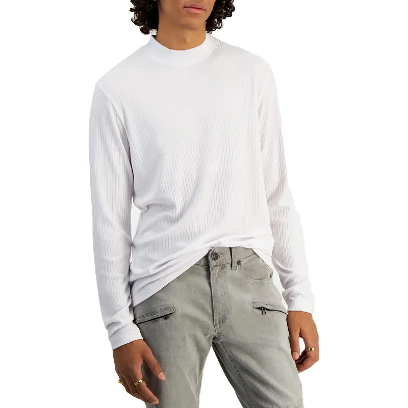 Men's Shirts with Pin CollarsMens Ribbed Knit Mock Neck T-Shirt