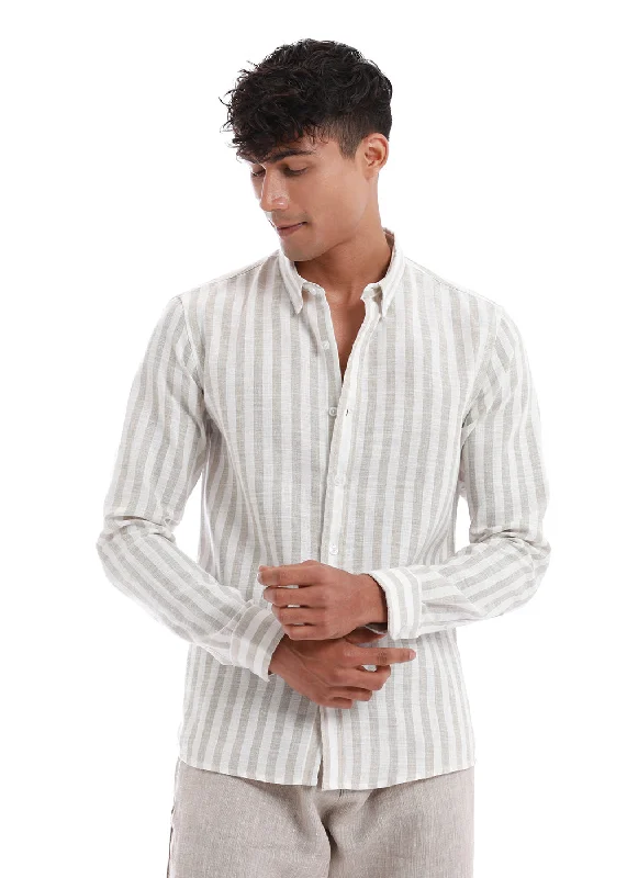 Men's Weekend Shirts for Leisurely OutingsClassic Beige Stripe Blended Linen shirt