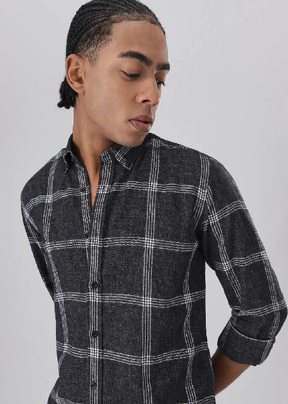 Men's Tennis Shirts for Court ComfortMelange Black Boxed Check Shirt