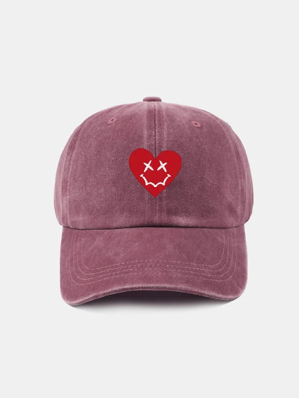 Gentlemen's Bowler HatsHeart-Shaped Smiley Face Pattern Classic Retro Washed Distressed Cotton Baseball Cap