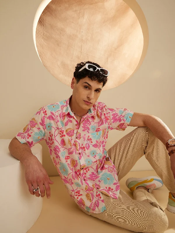 Breathable Men's Linen ShirtsMen's Block Printed Lightweight Thin Cotton Shirt