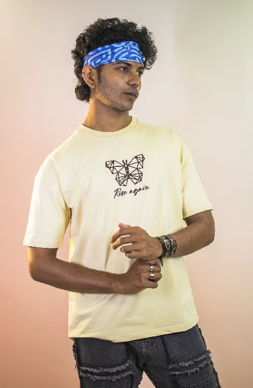 Men's Shirts with Geometric PatternsCream Reign Drop Shoulder Tee