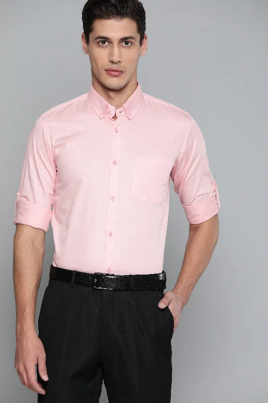 Men's Solid-Color Block Shirts for a Bold StatementMen Pink Smart Slim Fit Bio-Engineered Quick-Dry Odour-Free Formal Shirt