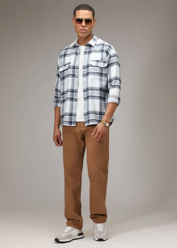 Men's Organic Cotton Shirts for Eco-ConsciousnessWhite Brushed Cotton Check Shirt