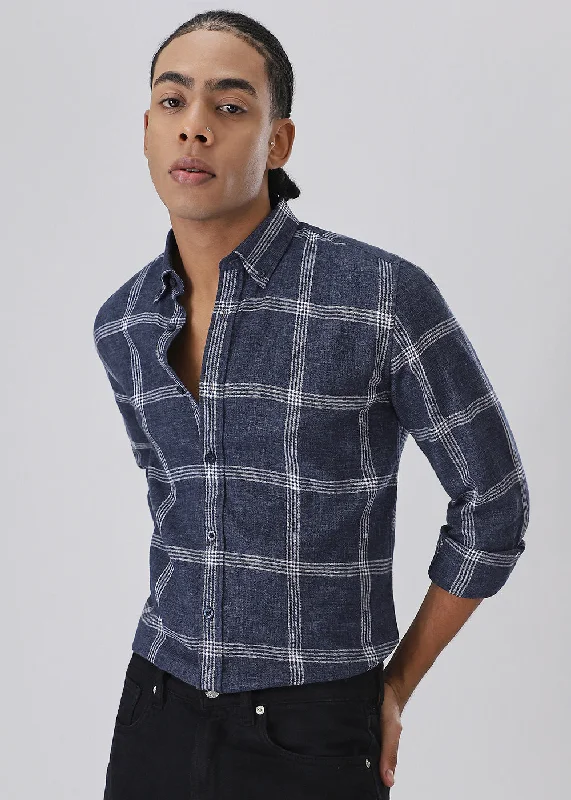 Men's Versatile Dress Shirts for Multiple OccasionsMelange Blue Boxed Check Shirt