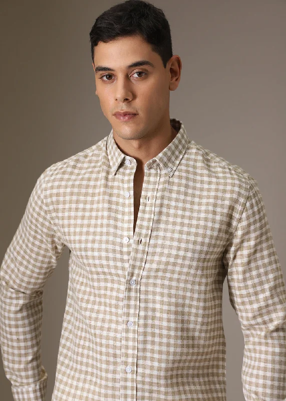 Men's Muscle Fit T-Shirts for a Body-Hugging FitBrown Checks Blended Linen Shirt