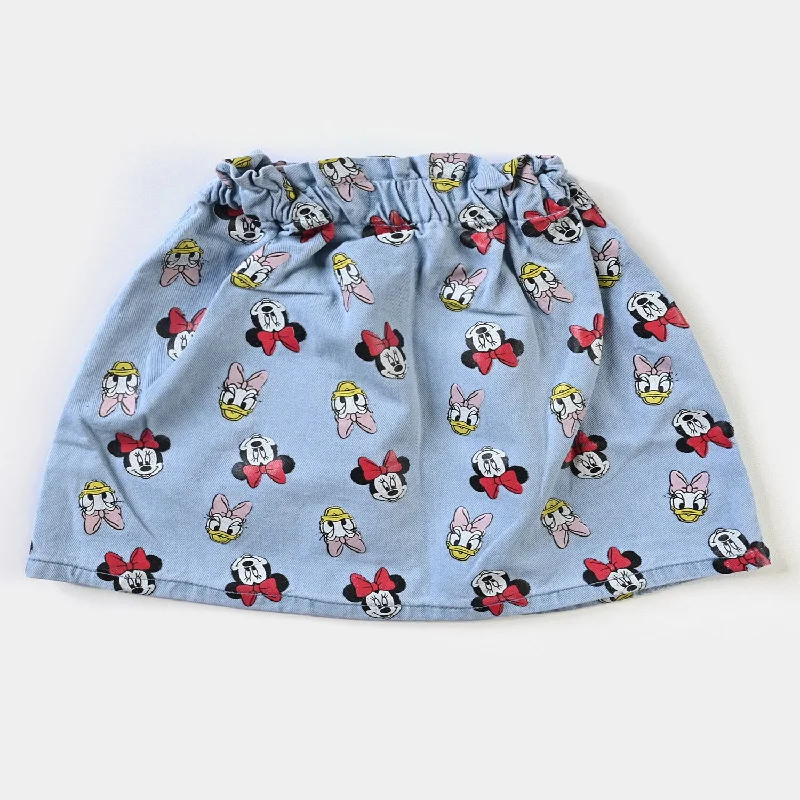 Men's Pants with Contrast Fabric PanelsInfant Girls Denim Skirt Printed Character-LIGHT BLUE