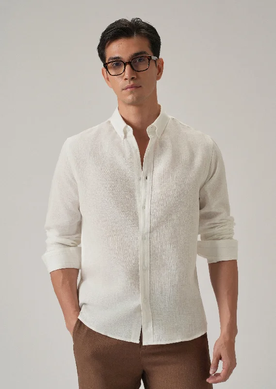 Breathable Men's Linen ShirtsOff White Stripe Linen Shirt