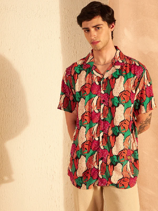 Men's Fishing Shirts for Water SportsDENNISON Green & Orange Block Printed Shirt